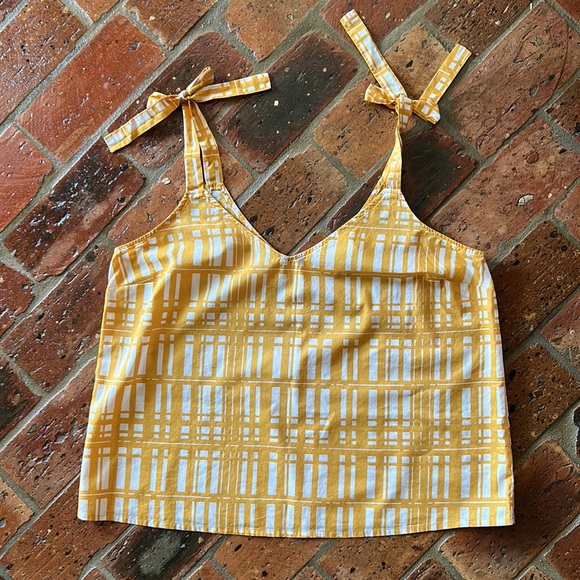 UNIVERSAL THREAD Cotton Yellow Plaid Tie Tank Top szL - Picture 10 of 13
